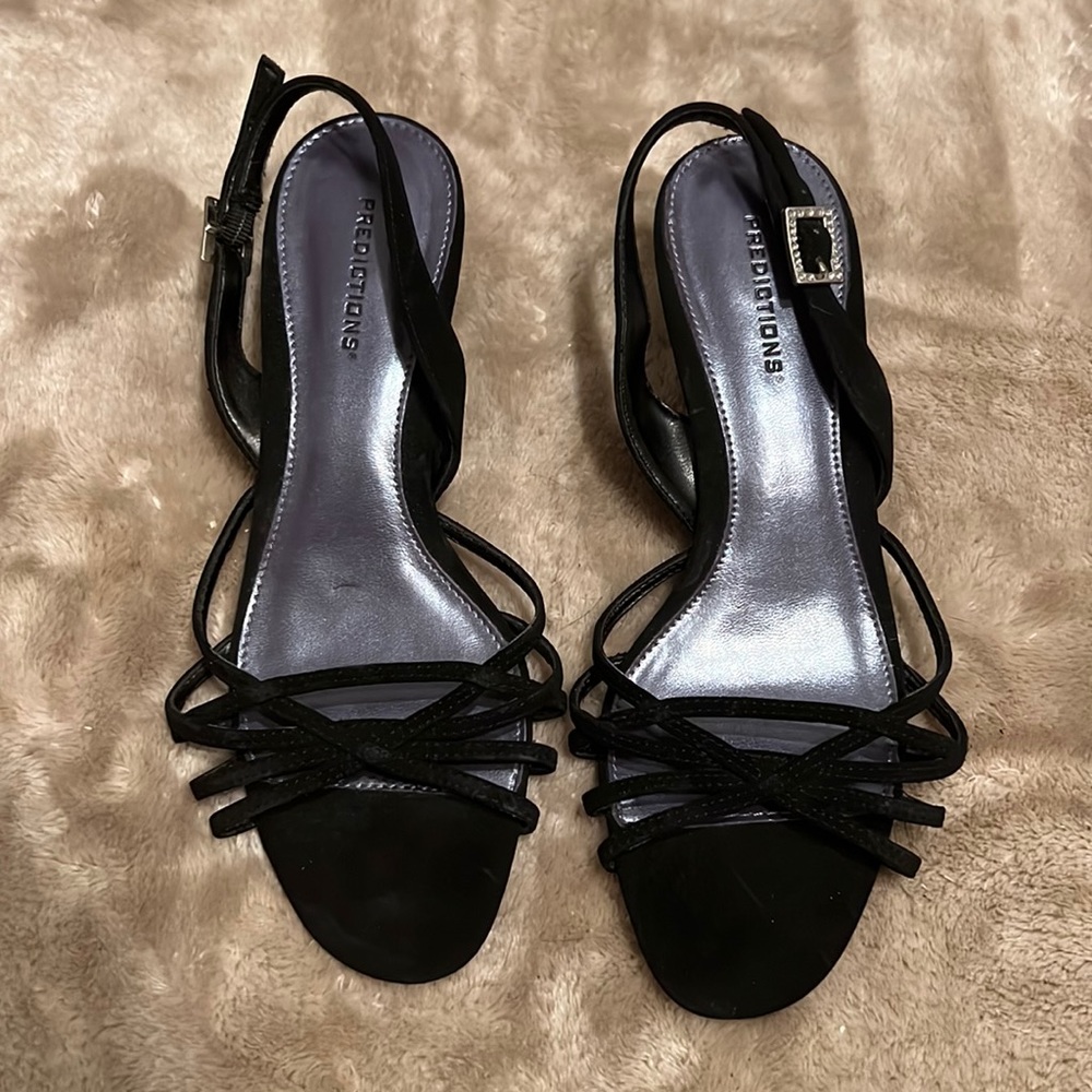 Black Predictions Strappy Suede like Heels size 7.5 wide